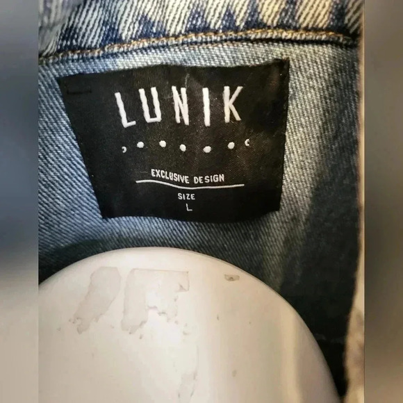 LUNIK Floral Distressed/ Destroyed 90's Denim Jean Jacket(Large) - Picture 9 of 11